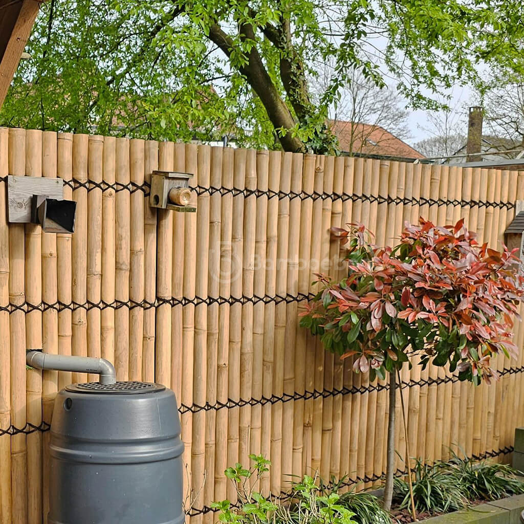 Halfronde bamboeschermen met zwart palmtouw